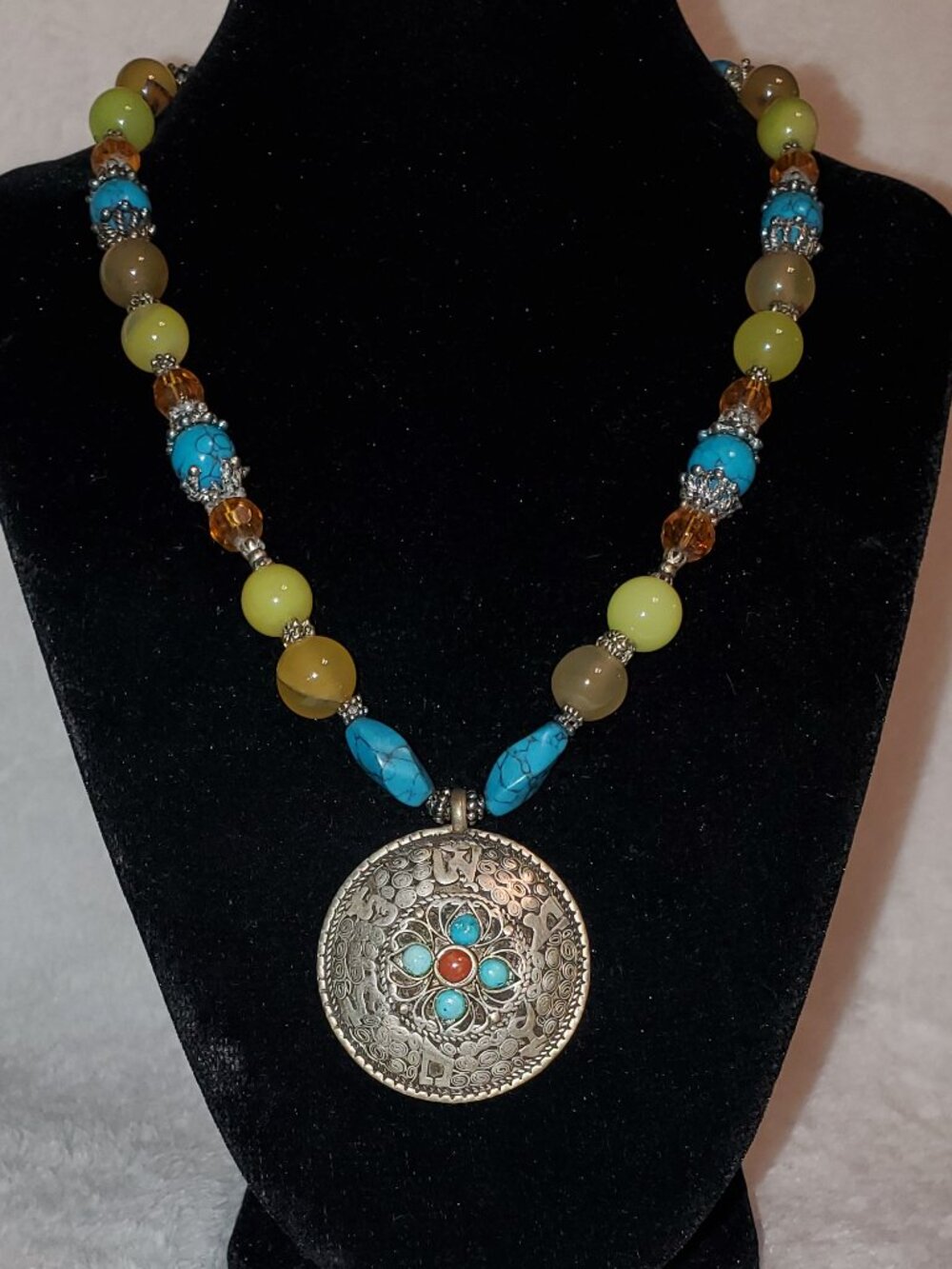 Beautiful Boho Glass beaded Medallion necklace